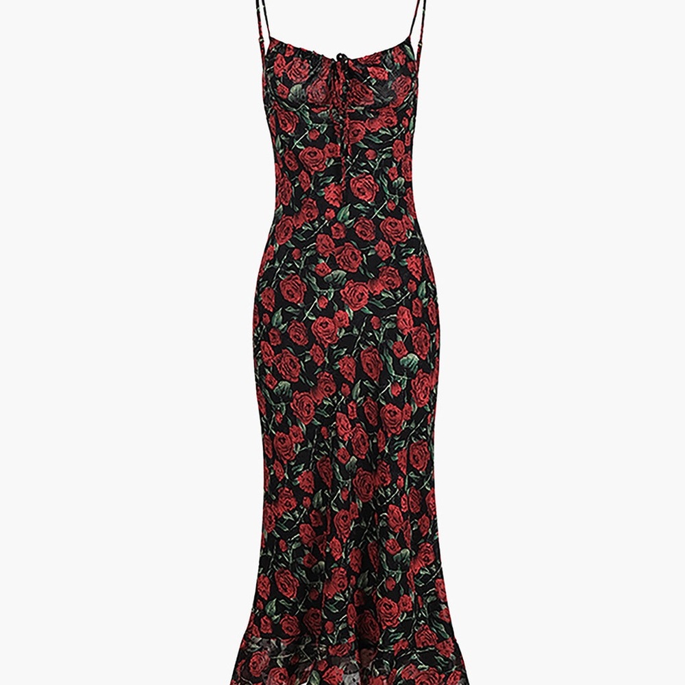Commense Floral Midi Dress - Red and Green